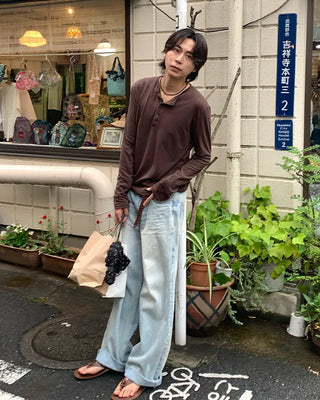 Washed denim pants with double back pockets