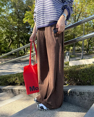 Corduroy ribbed elastic waist pants
