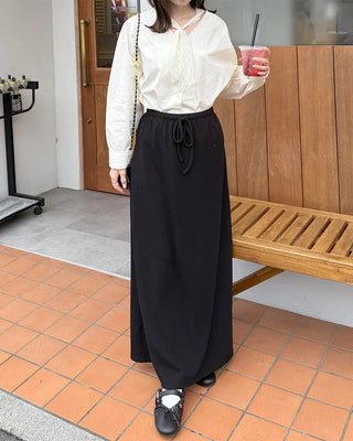 Lace tie set V-neck cotton blouse