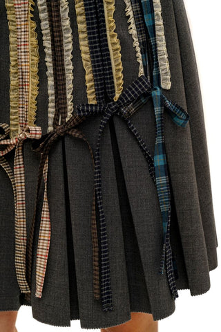 [Moromoro2] Lace Trim Plaid Patchwork Pleated  Skirt