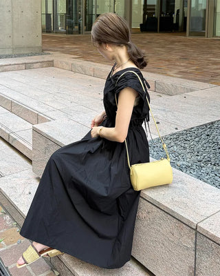 V-neck shirred long dress