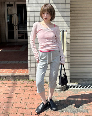 V-neck sheer long-sleeve knit