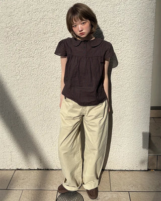 Frilled Shirring Check Blouse
