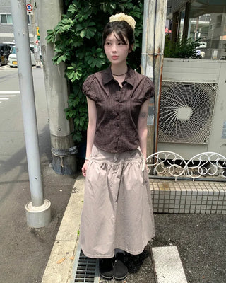 Gray vintage denim long skirt