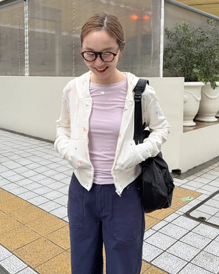 Sketch Pattern Rib Zip-Up Hoodie
