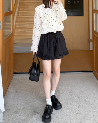 Neck strap ruffle chiffon blouse
