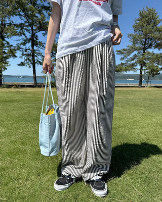 Simple striped banding pants