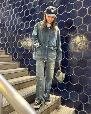 Denim midi zip-up jacket