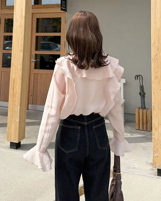 Ruffled V-neck blouse