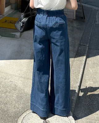 Pocket Two-Button Wide Denim Pants