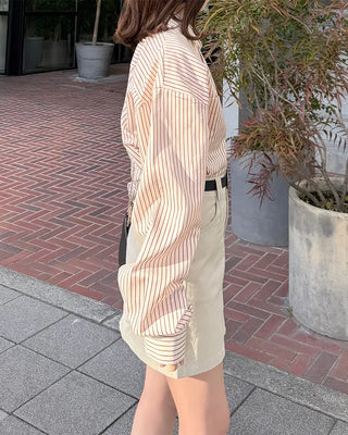 Belted Cotton Simple Mini Skirt