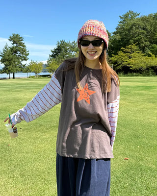 Vintage star print sleeve striped T-shirt