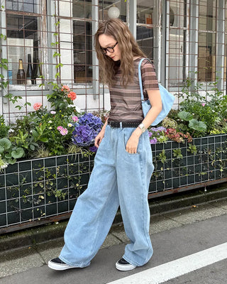 Checkered sheer short-sleeved T-shirt