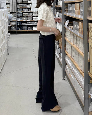 Wide pintuck belted slacks