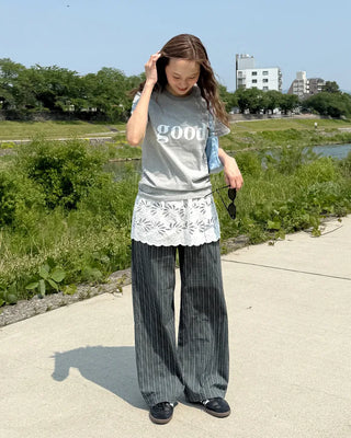 Loose-fit striped banding pants