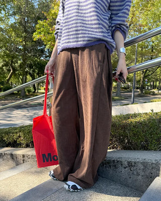 Corduroy ribbed elastic waist pants