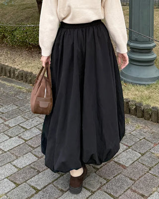 Balloon long elastic waist skirt