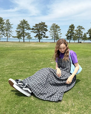 Checked long camisole dress