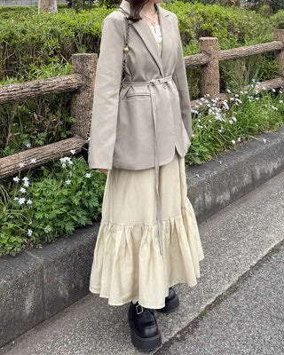 Back Ribbon Shirring Sleeveless Long Dress