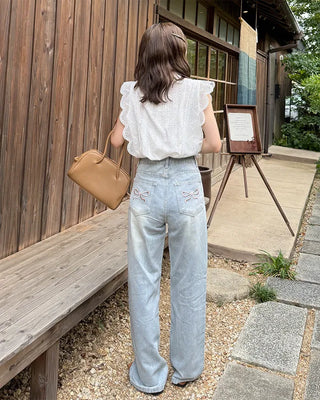 Pocket ribbon detail denim pants