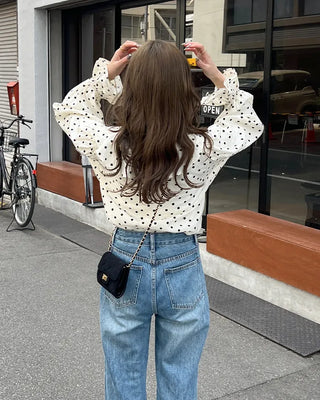 Polka dot frill blouse
