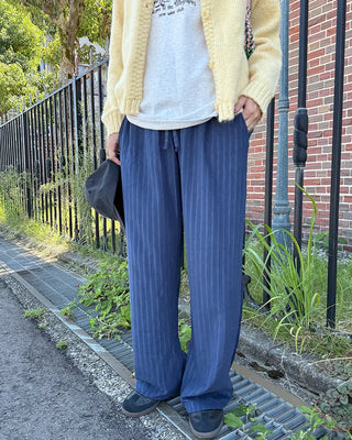 Suede stripe elastic waist pants