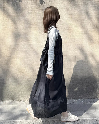 V-neck button slip long dress