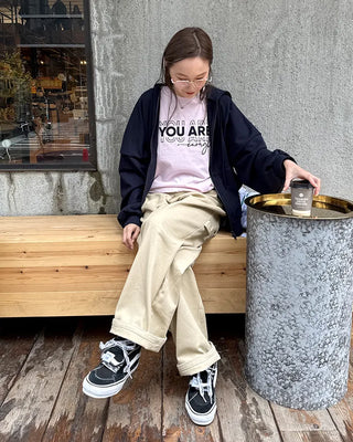Cotton pants with side buckle patches