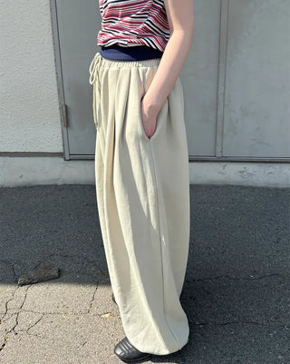 Waistband String Pintuck Sweatpants