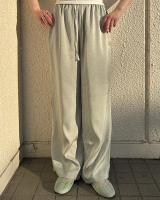 Waistband string silk wide-leg pants