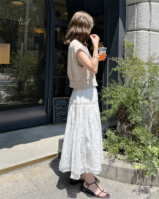 Drop-shoulder cropped vest jacket