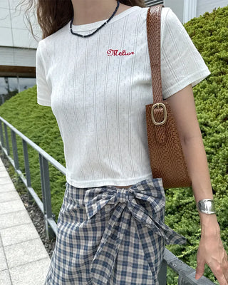 Perforated Cropped Short-Sleeve T-Shirt