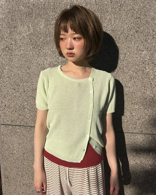 Asymmetrical Button Short Sleeve Knit