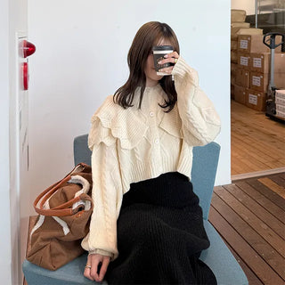 Double ruffle knit cardigan