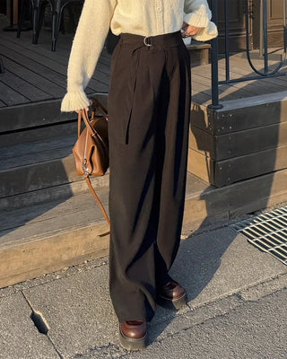 Belted back elastic waist slacks