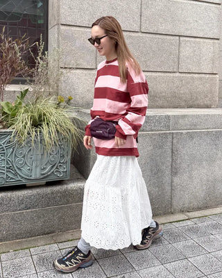 Perforated lace maxi skirt