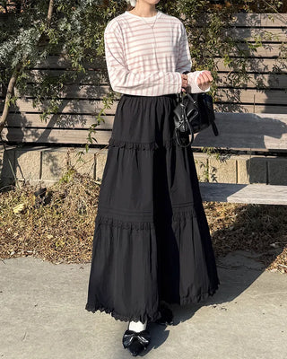 Simple striped round neck long sleeve T-shirt