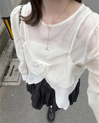 Shirred Sheer Bustier & Blouse Set