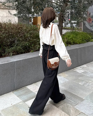 Frill neck ribbon strap blouse