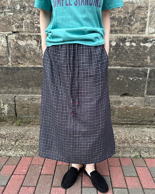 Checkered midi skirt with waist string