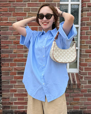 (Unisex) Oxford Overfit Half Sleeve Shirt