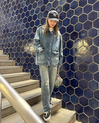 Denim midi zip-up jacket