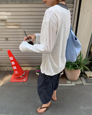 Sheer Oversized U-Neck Long-Sleeve T-Shirt