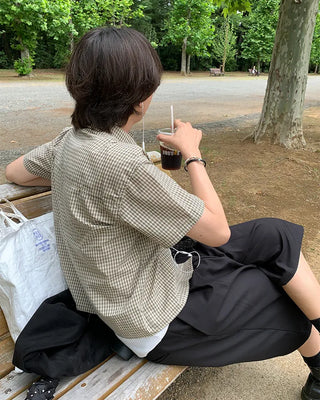 Checked crop-fit short-sleeve shirt