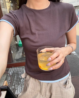 Two-tone layered Tencel short-sleeved T-shirt