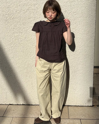 Frilled Shirring Check Blouse
