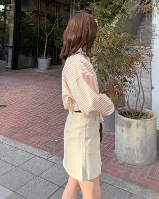 Belted Cotton Simple Mini Skirt