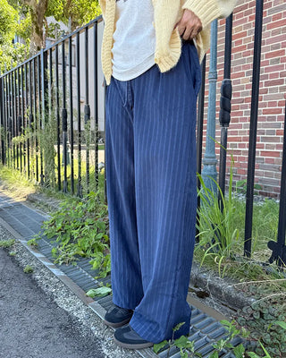 Suede stripe elastic waist pants