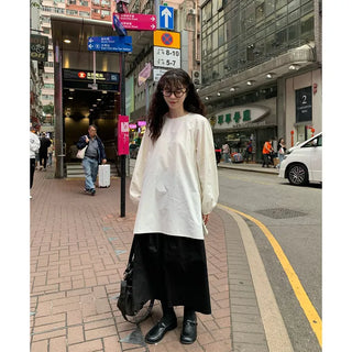 Cotton A-line shirred long skirt