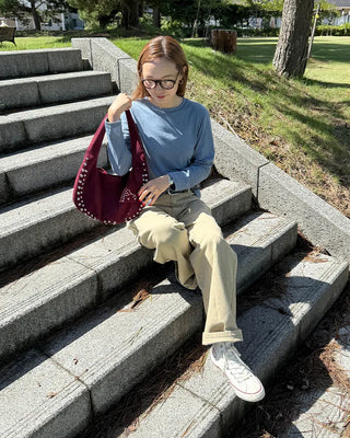 Simple round neck collar long-sleeve T-shirt